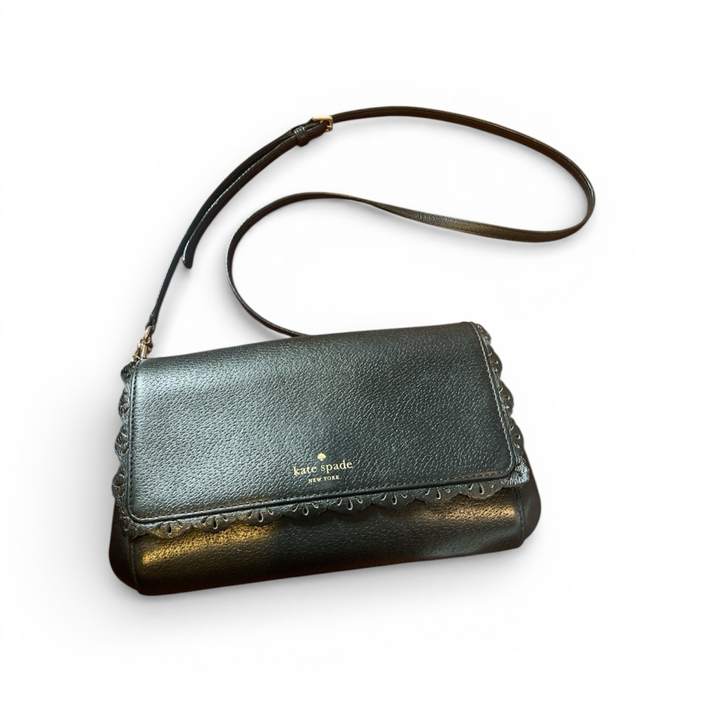kate spade Black Leather Scalloped Crossbody Bag